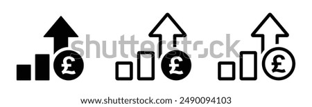 Cost increase vector icons. British pound increase vector sign