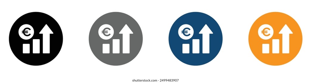 Cost increase vector icons. Euro increase flat vector symbols set