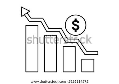Cost increase vector icons. Money cost arrow growth. Currency investment. Doller up graph vector icon. Vector illustrator