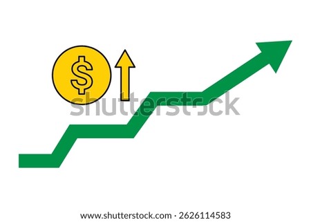Cost increase vector icons. Money cost arrow growth. Currency investment. Doller up graph vector icon. Vector illustrator