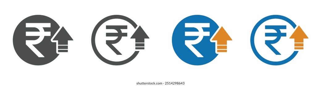 Iconos vectoriales de aumento de costos. Conjunto de Ilustración vectorial de aumento de rupias