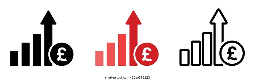 Cost increase vector symbols. Pound increase vector icons set