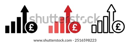 Cost increase vector symbols. Pound increase vector icons set