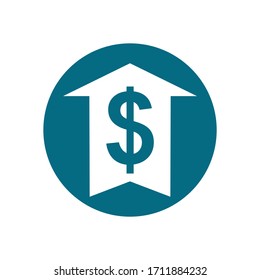 Icono de aumento de costes. Signo de precio elevado. Símbolo de aumento de precios aislado en fondo blanco. Ilustración del vector