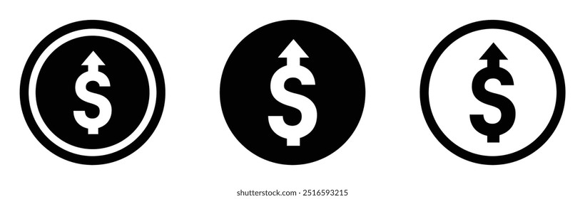 Cost inflation vector icons. Salary raise vector signs. Cost increase icons set