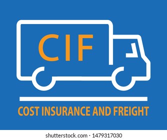 cost insurance and freight, simple linear truck logo or icon, vector illustration