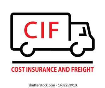 cost insurance and freight, simple linear truck logo or icon, vector illustration