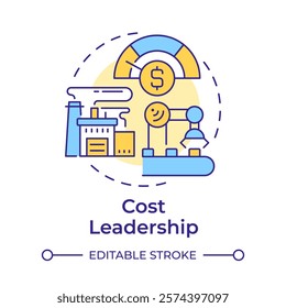 Cost leadership multi color concept icon. Competitive advantage performance. Business financial strategy. Round shape line illustration. Abstract idea. Graphic design. Easy to use in brochure