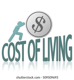 Cost of Living and Human Figure Pushing Coin