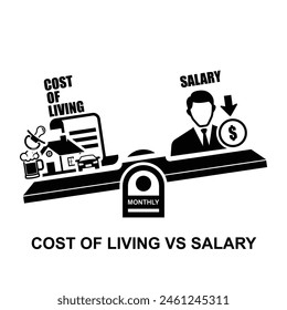 Cost of living vs salary concept isolated on background vector illustration