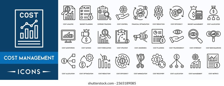 Cost Management icon, Concept of Efficiency, asset, life cycle, system, responsible Vector illustration.