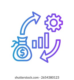 Ilustración vectorial de degradado de línea de icono de administración de costes