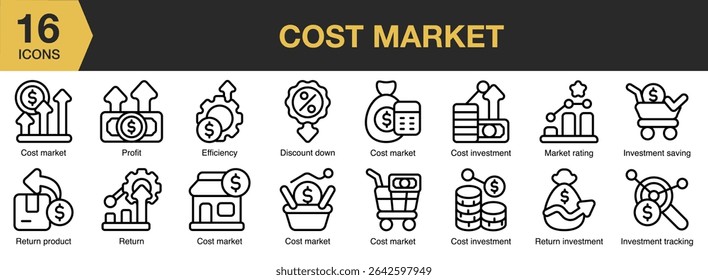 Cost Market icon set. Includes business, finance, cost, economy, investment, money, and More. Outline icons vector collection.