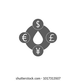 the cost of oil in different currencies icon. Element of oil and gas icon. Premium quality graphic design icon. Signs and symbols collection icon for websites, web design, mobile on white background