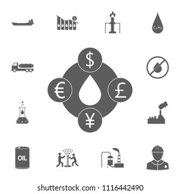 the cost of oil in different currencies icon. Detailed set of Oil icons. Premium quality graphic design sign. One of the collection icons for websites, web design, mobile app