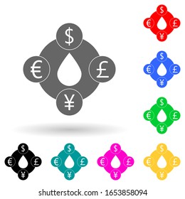 the cost of oil in different currencies multi color style icon. Simple glyph, flat vector of Oil icons for ui and ux, website or mobile application
