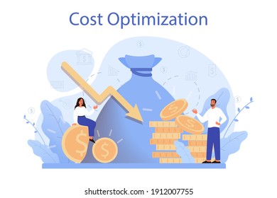 Cost optimization concept. Idea of financial and marketing strategy. Cost and income balance. Spending and cost reduction, while maximizing business value. Isolated flat illustration vector