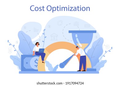 Cost optimization concept. Idea of financial and marketing strategy. Cost and income balance. Spending and cost reduction, while maximizing business value. Isolated flat illustration vector