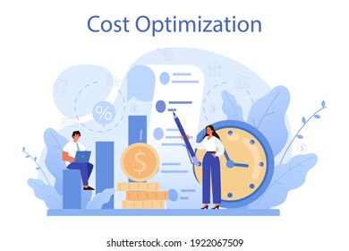 Cost optimization concept. Idea of financial and marketing strategy. Cost and income balance. Spending and cost reduction, while maximizing business value. Isolated flat illustration vector