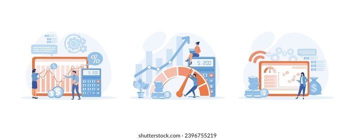 Cost optimization concept. Idea of cost and income balance. Idea of financial and marketing strategy. Cost optimization set flat vector modern illustration