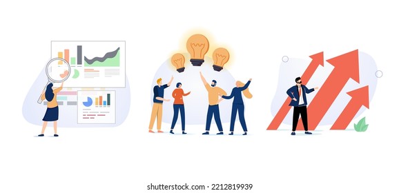 Cost optimization concept set. Idea of financial and marketing strategy. Cost and income balance. Spending and cost reduction, while maximizing business value. Isolated flat illustration vector