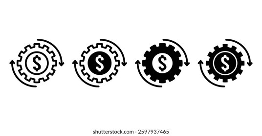 Cost Optimization Gear Icons with Dollar Sign and Arrows, Vector Design Illustration on White Background