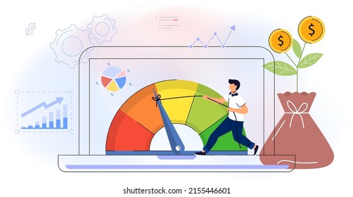 Cost optimization Idea balance Costs reduction strategy concept Isolated flat vector illustration web banner, landing page Marketing campaign management Control falling rate profit Decrease Minimising