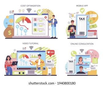 Cost optimization online service or platform set. Idea of financial