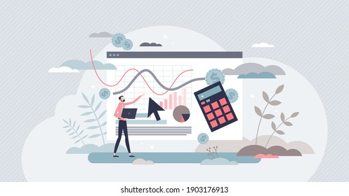 Kosten pro Akquisition oder CPA als Werbemessung winzige Person Konzept. Analytische Methode für Web-Preise und Interesse. Marketing-Effizienz-Tool zur Berechnung der Kampagne Strategie Vektorgrafik.