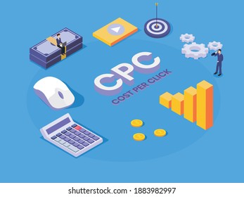 Costo por clic CCP concepto vectorial 3d isométrico para banner, sitio web, ilustración, página de inicio, volante, etc.