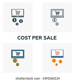 Cost Per Sale icon set. Four elements in diferent styles from content icons collection. Creative cost per sale icons filled, outline, colored and flat symbols.
