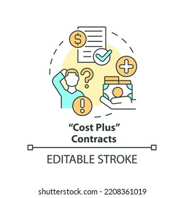Cost plus contracts concept icon. Dealing with inflation in construction abstract idea thin line illustration. Isolated outline drawing. Editable stroke. Arial, Myriad Pro-Bold fonts used