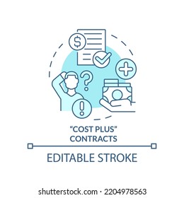 Cost plus contracts turquoise concept icon. Dealing with inflation in construction abstract idea thin line illustration. Isolated outline drawing. Editable stroke. Arial, Myriad Pro-Bold fonts used