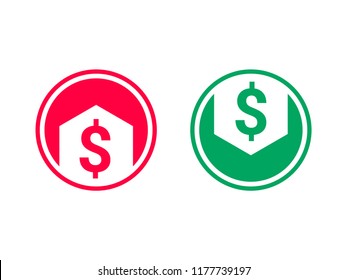 Cost Price Low Decrease And Grow Increase Icon. Vector Symbol Of Arrow And Dollar For Financial Rate