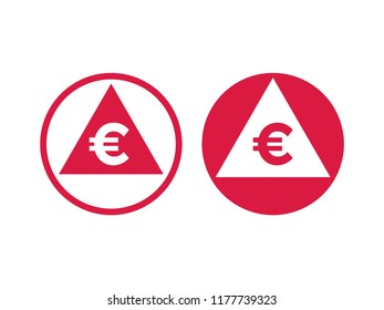 Cost price low decrease or grow increase icon. Vector red symbol of arrow and Euro for financial index rate or stock exchange market design