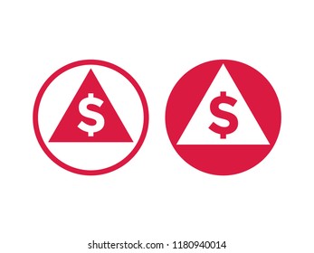 Cost price low decrease or grow increase icon. Vector red symbol of arrow and dollar for financial index rate or stock exchange market design