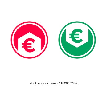 Cost price low decrease and grow increase icon. Vector symbol of arrow and euro for financial rate