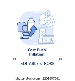 Cost Push Inflation Light Blue Concept Icon. Price Increasing. Inflation Type Abstract Idea Thin Line Illustration. Isolated Outline Drawing. Editable Stroke. Arial, Myriad Pro-Bold Fonts Used