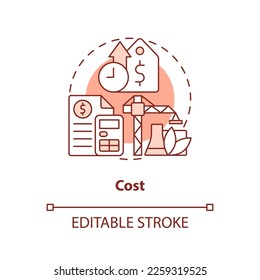 Cost red concept icon. Expensive technologies. Geothermal energy disadvantage abstract idea thin line illustration. Isolated outline drawing. Editable stroke. Arial, Myriad Pro-Bold fonts used