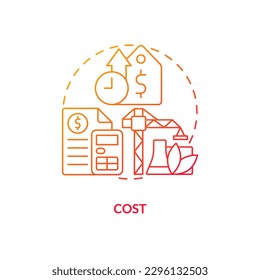 Cost red gradient concept icon. Expensive technologies. Power station. Geothermal energy disadvantage abstract idea thin line illustration. Isolated outline drawing. Myriad Pro-Bold font used