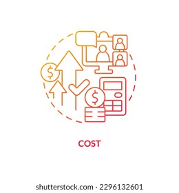 Icono de concepto de degradado rojo de coste. Precios de agencia de contratación. Servicio caro. La agencia de personal de TI desventaja la idea abstracta de la ilustración en línea delgada. Dibujo de contorno aislado. Se usa una fuente Myriad Pro-Bold