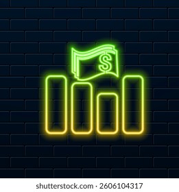 Cost reduce or increase dollar benefit icon. neon style. icon risk analysis concept arrows save price concept vector illustration.