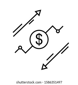 Cost Reduce Vector Icon. Increase Illustration Sign Or Symbol. Risk Analysis Logo. Benefit Dollar Concept.