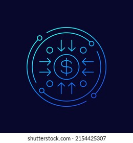cost reducing and optimization line icon, vector