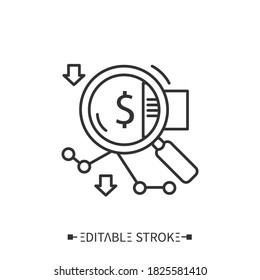 Cost Reduction Analysis Line Icon. Accountancy. Expense Decline. Economic Analysis. Stages And Elements Of A Successful Production Cycle. Editable Stroke