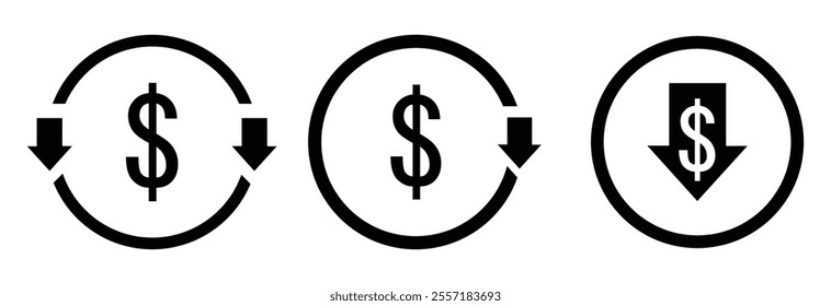 Cost reduction black icon set vector illustration
