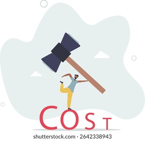 Cost reduction, business and company to keep cost low, cut spending or expense deduction in budget plan concept. character life .