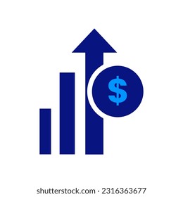 Cost Reduction. Business And Finance. Rising Economy Circle in trendy long shadow style isolated on soft blue, white background. Incremental Budgeting. Fundraising and financial sustainability.