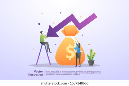 Cost reduction concept. business finance crisis. decreased sales. Business finances declined. lost crisis bankrupt declining. Can use for web landing page, banner, mobile app. Vector Illustration