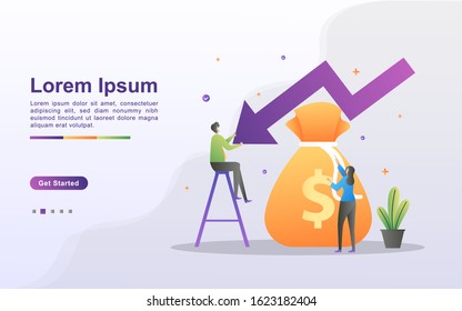 Cost reduction concept. business finance crisis. decreased sales. Business finances declined. lost crisis bankrupt declining. Can use for web landing page, banner, mobile app. Vector Illustration